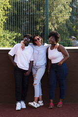 happy girls of different nationalities in the summer