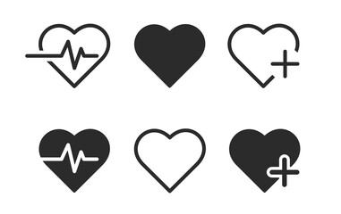 Heart icon set. Cardiogram vector illustration. Health icon set
