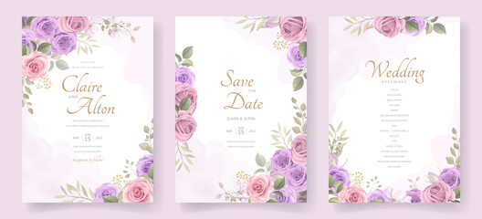 Elegant wedding card template with soft floral and leaves ornament