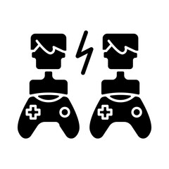 Player versus player games black glyph icon. Users compete against each other. Fun friends and family time. Digital entertainment. Silhouette symbol on white space. Vector isolated illustration