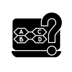 Trivia games black glyph icon. Demonstrating knowledge in different categories. Interesting questions answering. Intelectual fight. Silhouette symbol on white space. Vector isolated illustration
