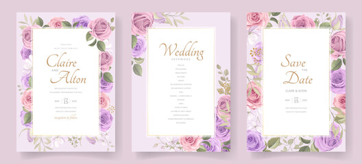 Elegant wedding card template with soft floral and leaves ornament
