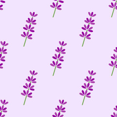 Lavender  flowers seamless pattern. Floral lavender purple background.