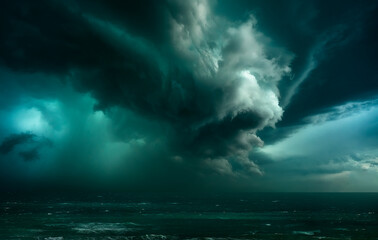 storm with dramatic clouds over the sea - obrazy, fototapety, plakaty
