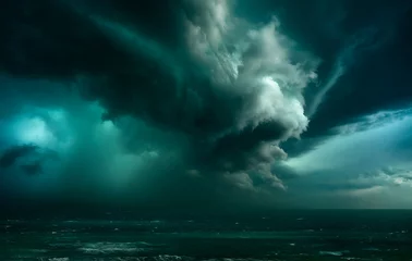 Fototapeten Sturm mit dramatischen Wolken über dem Meer © mimadeo