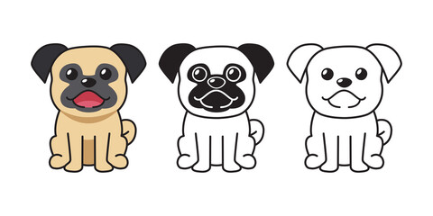 Vector cartoon set of pug dog for design