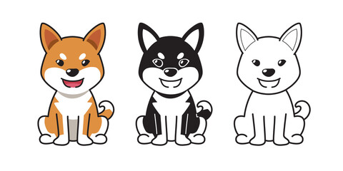 Vector cartoon set of shiba inu dog for design