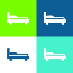 Bed Flat four color minimal icon set