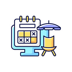 Tracking vacation time RGB color icon. Schedule for leave dates for employee from work. Day off for rest and relaxation. Isolated vector illustration. Work monitoring simple filled line drawing