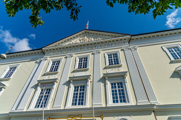 Fototapeta na wymiar Freemasons' white building in the middle of Aarhus