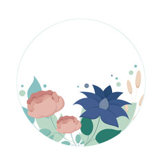 for a postcard a bouquet of summer flowers: roses, blue flowers, green leaves