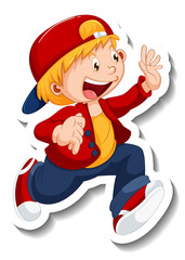 Sticker template with a boy cartoon character isolated