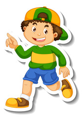 Sticker template with a boy cartoon character isolated