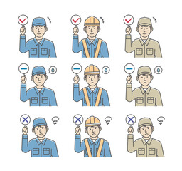 Blue  collar workers showing placards vector illustration set