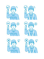 Blue  collar workers showing placards vector illustration set
