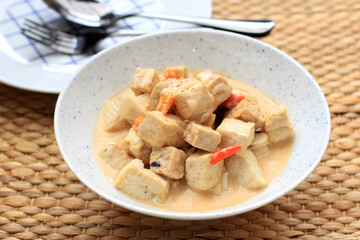 Close Up  Lodeh Tahu Tempe, Indonesian Traditional Food made from Tofu, Tempeh, and Coconut Milk. Spicy, Savoury for Daily Menu (Lodeh Jawa).
