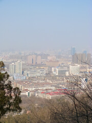 Low visibility in the city caused by severe air pollution in Jinan, China