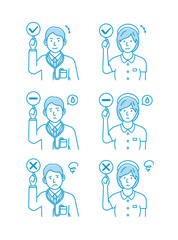 Doctor nad nurse showing placards illustration set