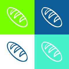 Bread Baguette Outline Flat four color minimal icon set