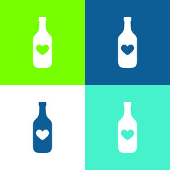 Bottle With A Heart Flat four color minimal icon set
