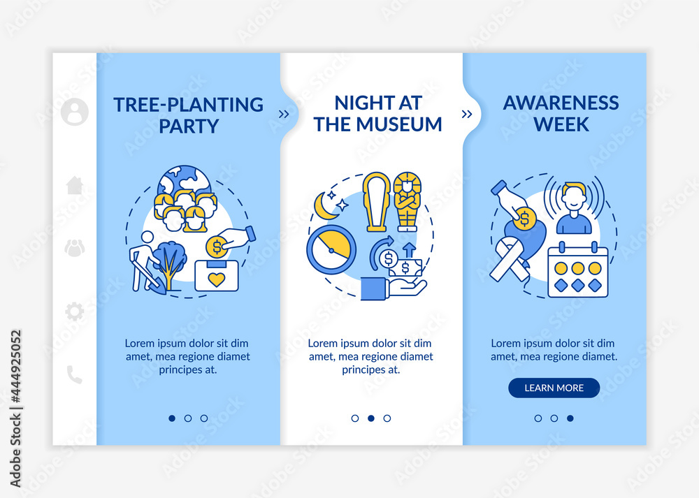 Poster fundraising campaign ideas onboarding vector template. responsive mobile website with icons. web pag