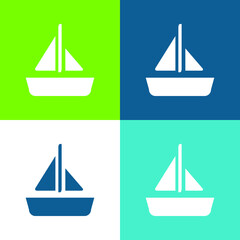 Boat With A Sail Flat four color minimal icon set