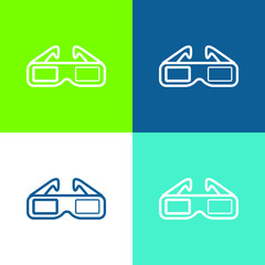 3d Spectacles For Cinema Flat four color minimal icon set