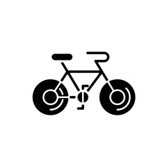 Fototapeta premium Bicycle black glyph icon. Silhouette symbol on white space. Taiwan cycling travel. Riding round entire world. Asian journey. Touring gear entertainment item. Vector isolated illustration