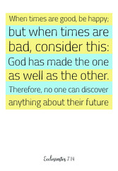 When times are good, be happy; but when times are bad, consider. Bible verse quote
