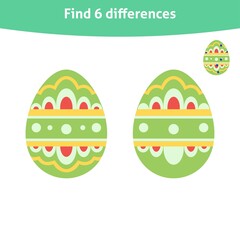 Find differences. Educational game with ornate Easter egg for toddlers. It can be used for kindergarten and preschool. Children activity page.