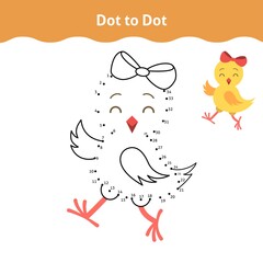 Dot-to-dot. Printable worksheet. Educational game for toddlers with cute chicken. It can be used for kindergarten and preschool. Children activity page.