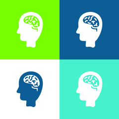 Brain Flat four color minimal icon set