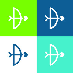 Bow And Arrow Flat four color minimal icon set
