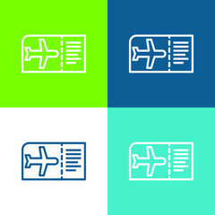 Boarding Pass Flat four color minimal icon set