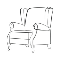 Armchair line drawing on white isolated background