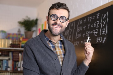 Math teacher with thick eyeglasses