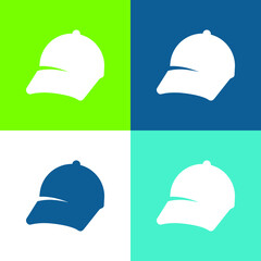 Baseball Cap Flat four color minimal icon set
