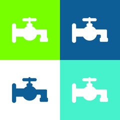 Bathroom Tap Silhouette Flat four color minimal icon set