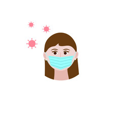 Protective Face Mask Illustrations.  A woman with medical mask.
