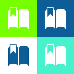 Bookmark On An Opened Book Flat four color minimal icon set