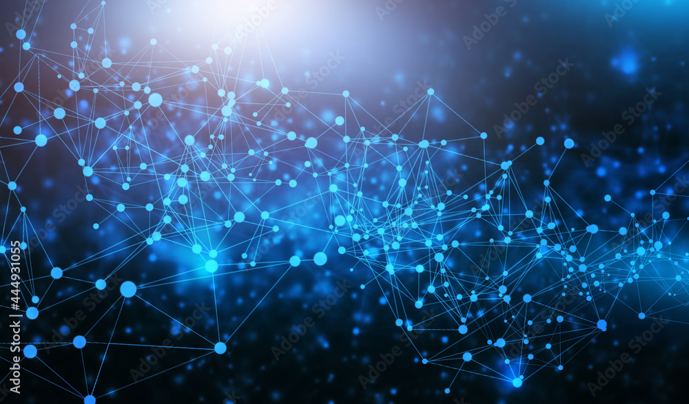 Poster connection technology. futuristic polygonal shapes technology on blue background. network concept an