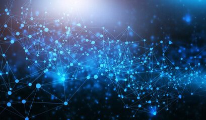 Connection Technology. Futuristic polygonal shapes technology on blue background. Network concept...