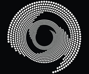  Abstract rotated white lines in circle form on black background. Geometric art. Design element. Digital image with a psychedelic stripes. Vector illustration