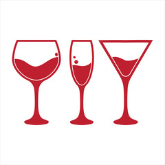 Three kinds of wine glasses logo. Vector icon symbol illustration isolated