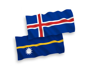 Flags of Republic of Nauru and Iceland on a white background