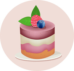 Delicious frozen dessert with raspberries, blueberries and a mint leaf on the top