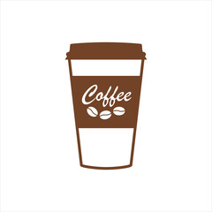 Disposable paper coffee cup logo. Plastic cup. Vector icon symbol illustration isolated