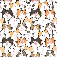 Seamless Pattern of Cute Cat Illustration Design
