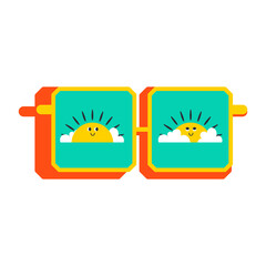 Funny sunglasses with suns. Vector illustration.