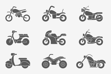 Motorbike Icons set - Vector silhouettes of motorcycle, bike, chopper, scooter and other transportation for the site or interface